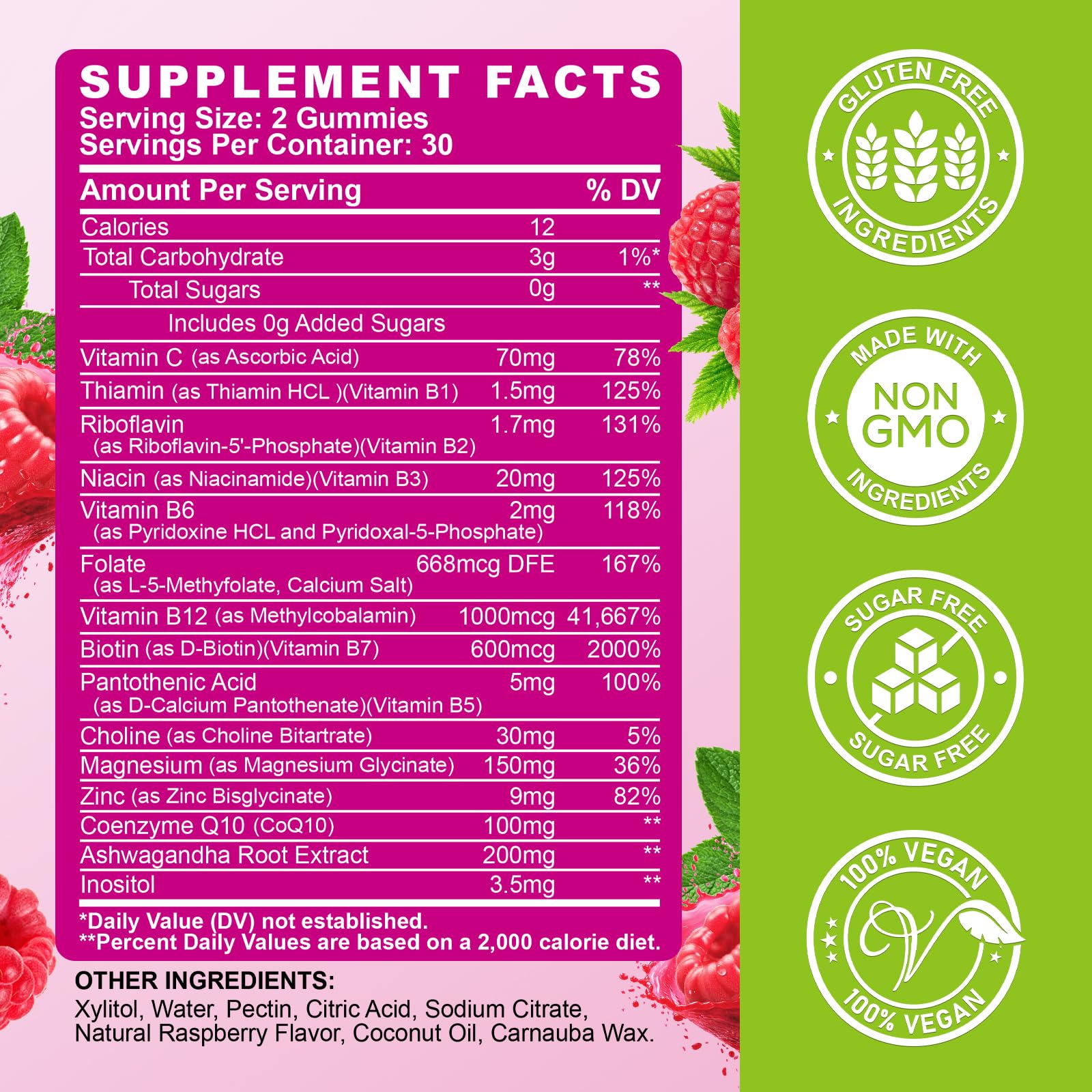Vitamin B Complex Gummies for Women & Me, Vitamin B12, B1, B2, B3, B6, B7, B9 with Vitamin C, Zinc, Magnesium & CoQ10 for Energy, Brain, Nervous System & Mood, - Maple Wellness Supplements