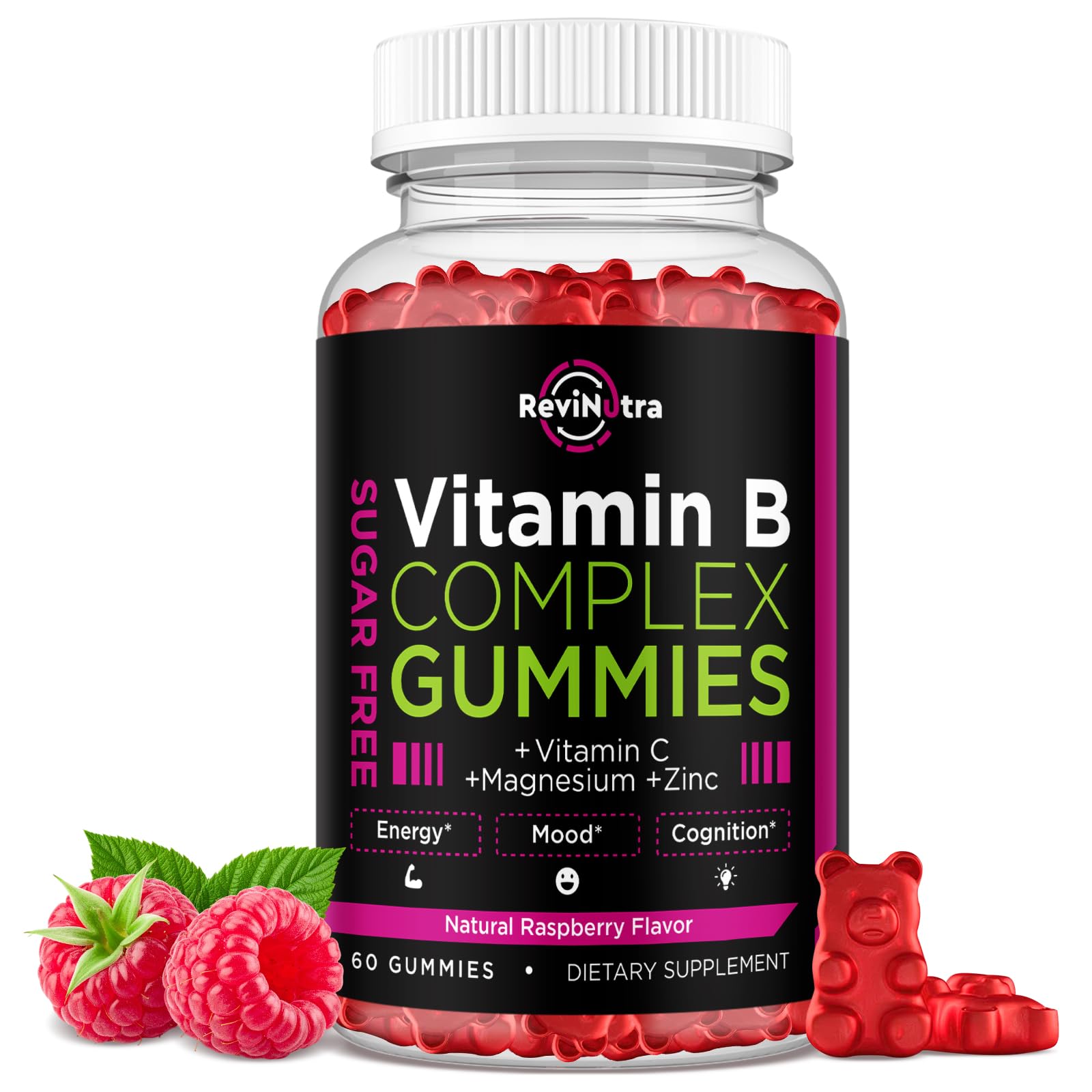 Vitamin B Complex Gummies for Women & Me, Vitamin B12, B1, B2, B3, B6, B7, B9 with Vitamin C, Zinc, Magnesium & CoQ10 for Energy, Brain, Nervous System & Mood, - Maple Wellness Supplements