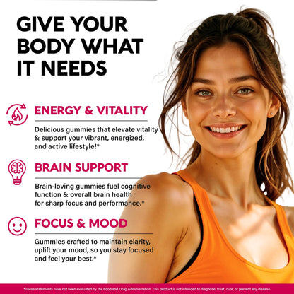 Vitamin B-Complex Gummies for Women & Men - Vitamin B12, B1, B2, B3, B5, B6, B7 & B9 - B Complex with Vitamin C & Choline - Energy, Brain & Mood - Maple Wellness Supplements