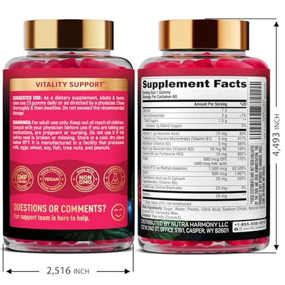 Vitamin B-Complex Gummies for Women & Men - Vitamin B12, B1, B2, B3, B5, B6, B7 & B9 - B Complex with Vitamin C & Choline - Energy, Brain & Mood - Maple Wellness Supplements