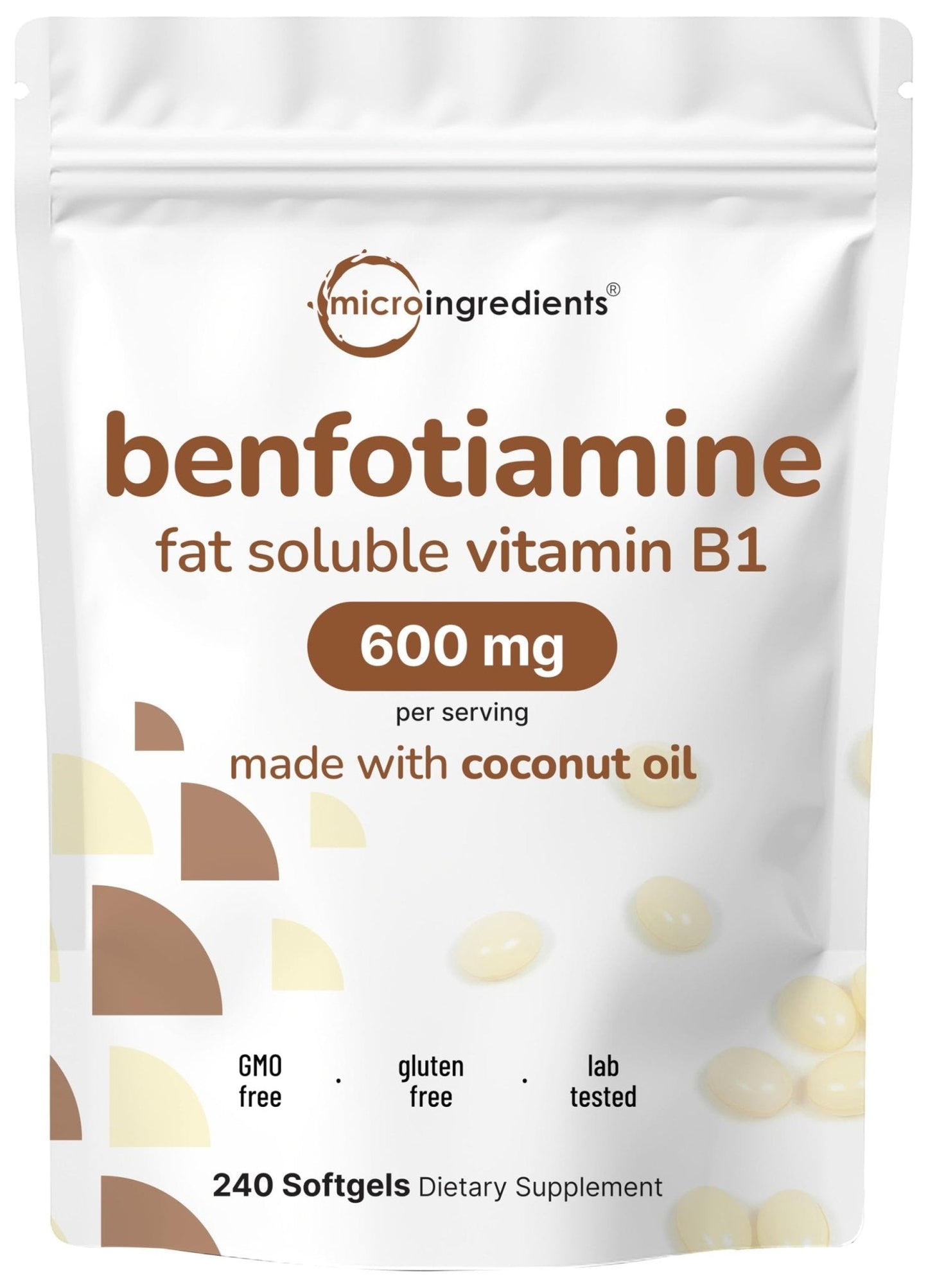 Vitamin B1 Benfotiamine 600mg Per Serving, 240 Coconut Oil Softgels | Bioavailable B Vitamins Supplement, Converted to Active Thiamine | Non-GMO, Soy Free - Maple Wellness Supplements