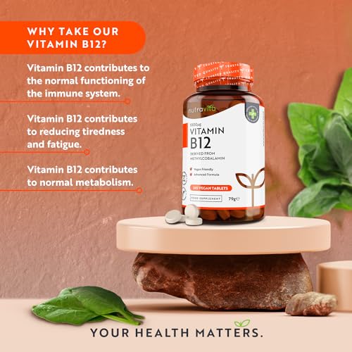 Vitamin B12 1000mcg - 365 High Strength Vegan Tablets (1 Year Supply) - Max Strength - Maple Wellness Supplements
