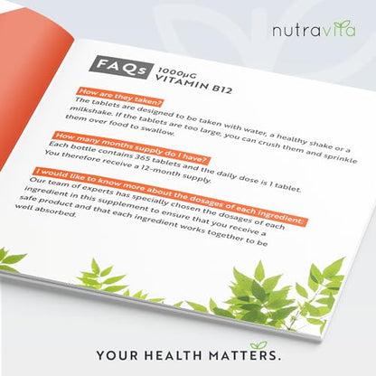Vitamin B12 1000mcg - 365 High Strength Vegan Tablets (1 Year Supply) - Max Strength - Maple Wellness Supplements