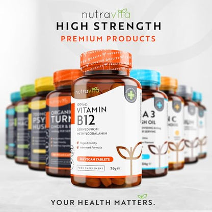 Vitamin B12 1000mcg - 365 High Strength Vegan Tablets (1 Year Supply) - Max Strength - Maple Wellness Supplements
