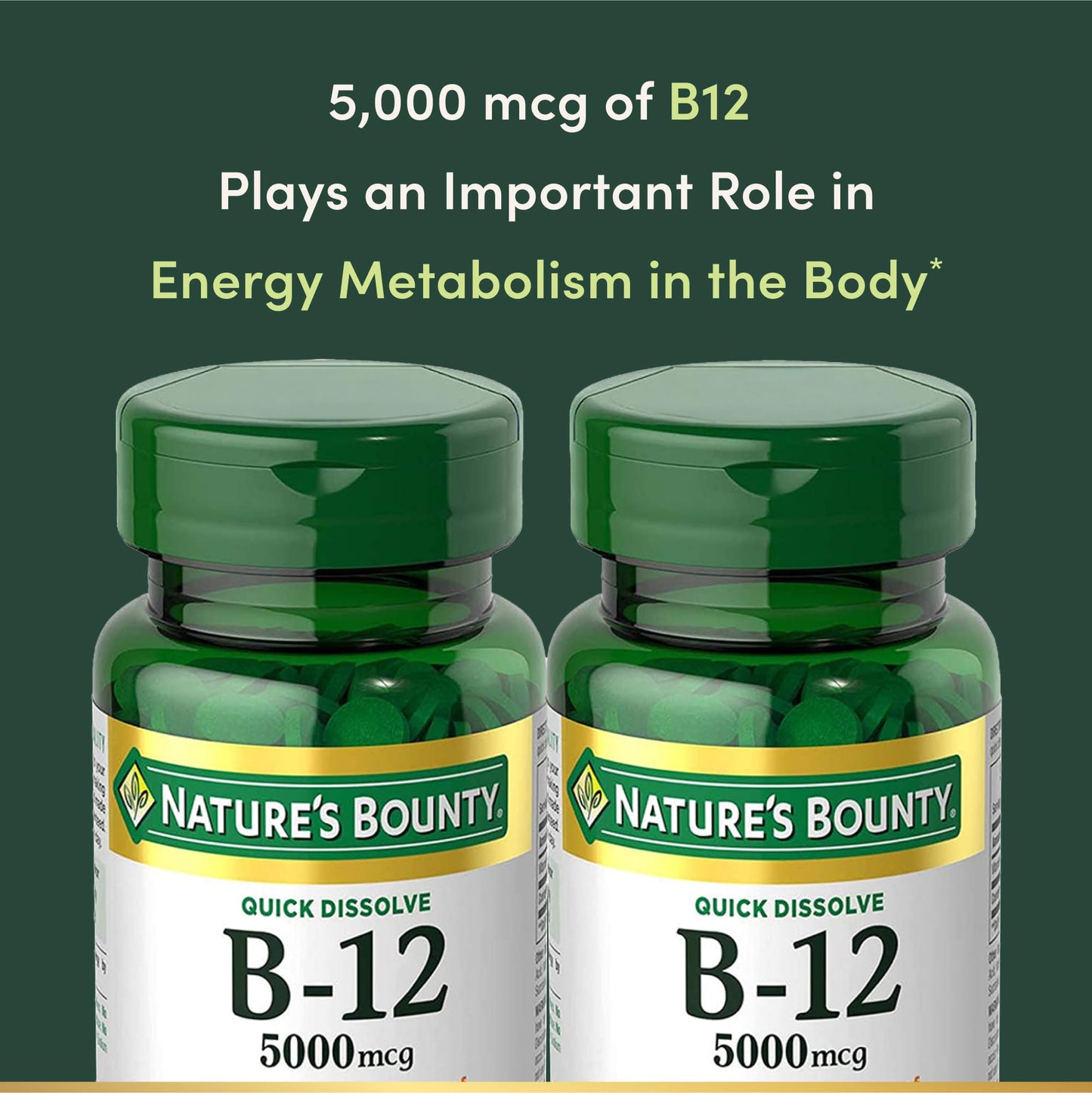 Vitamin B12 by Nature's Bounty, Quick Dissolve Vitamin Supplement, Supports Energy Metabolism and Nervous System Health, 5000mcg - Maple Wellness Supplements