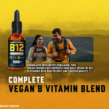 Vitamin B12 Sublingual Liquid Drops 5000 mcg – Vegan Methyl B-12 Supplement for Energy & Focus – B 12 Vitamin for Women & Men - Maple Wellness Supplements