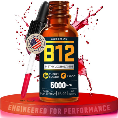 Vitamin B12 Sublingual Liquid Drops 5000 mcg – Vegan Methyl B-12 Supplement for Energy & Focus – B 12 Vitamin for Women & Men - Maple Wellness Supplements