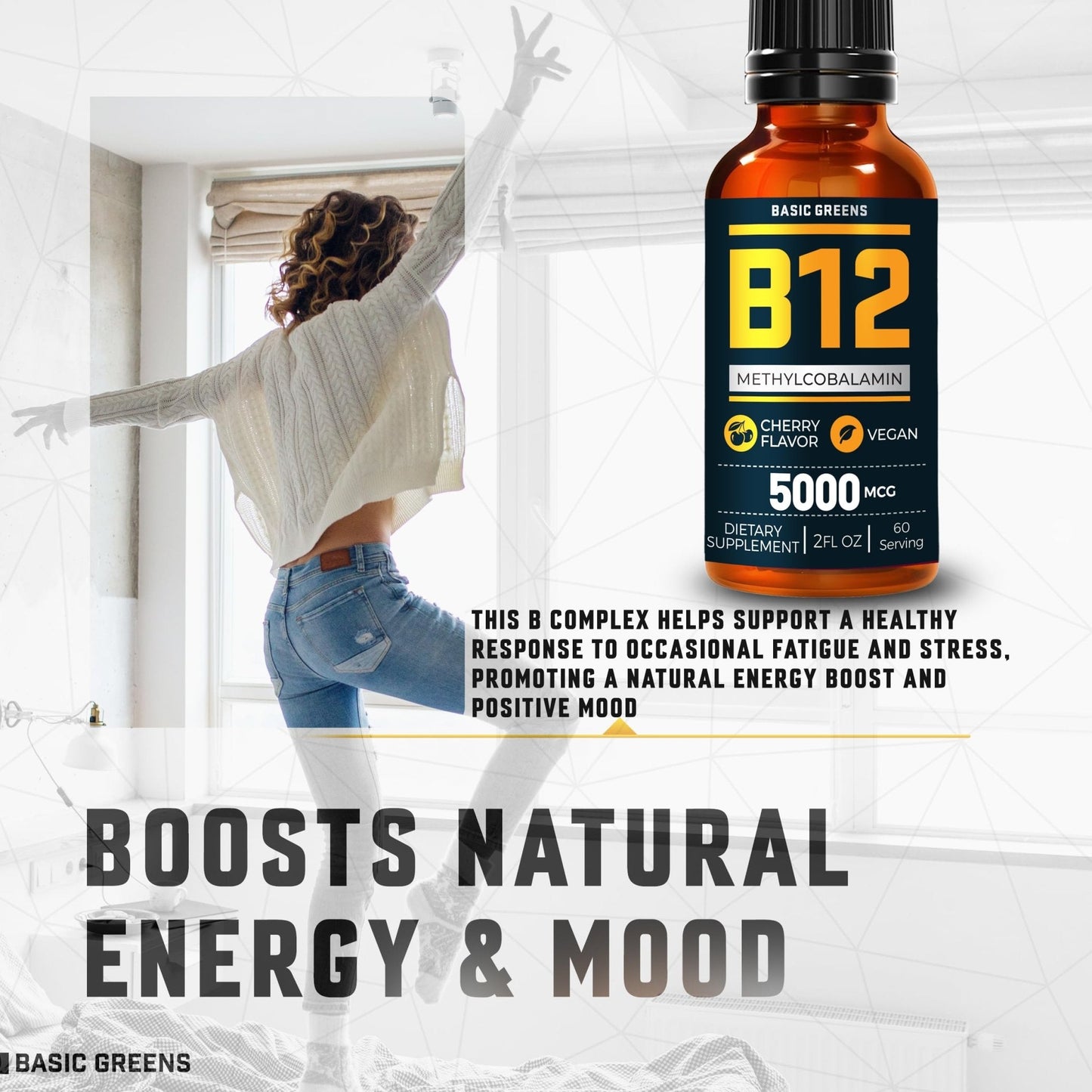 Vitamin B12 Sublingual Liquid Drops 5000 mcg – Vegan Methyl B-12 Supplement for Energy & Focus – B 12 Vitamin for Women & Men - Maple Wellness Supplements