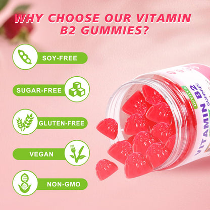 Vitamin B2 Gummies Riboflavin 400mg Supplement with Magnesium for Kids & Adults B2 Gummies for Migraine Relief, Headache Relief & Nervous System Support - Maple Wellness Supplements