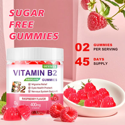 Vitamin B2 Gummies Riboflavin 400mg Supplement with Magnesium for Kids & Adults B2 Gummies for Migraine Relief, Headache Relief & Nervous System Support - Maple Wellness Supplements