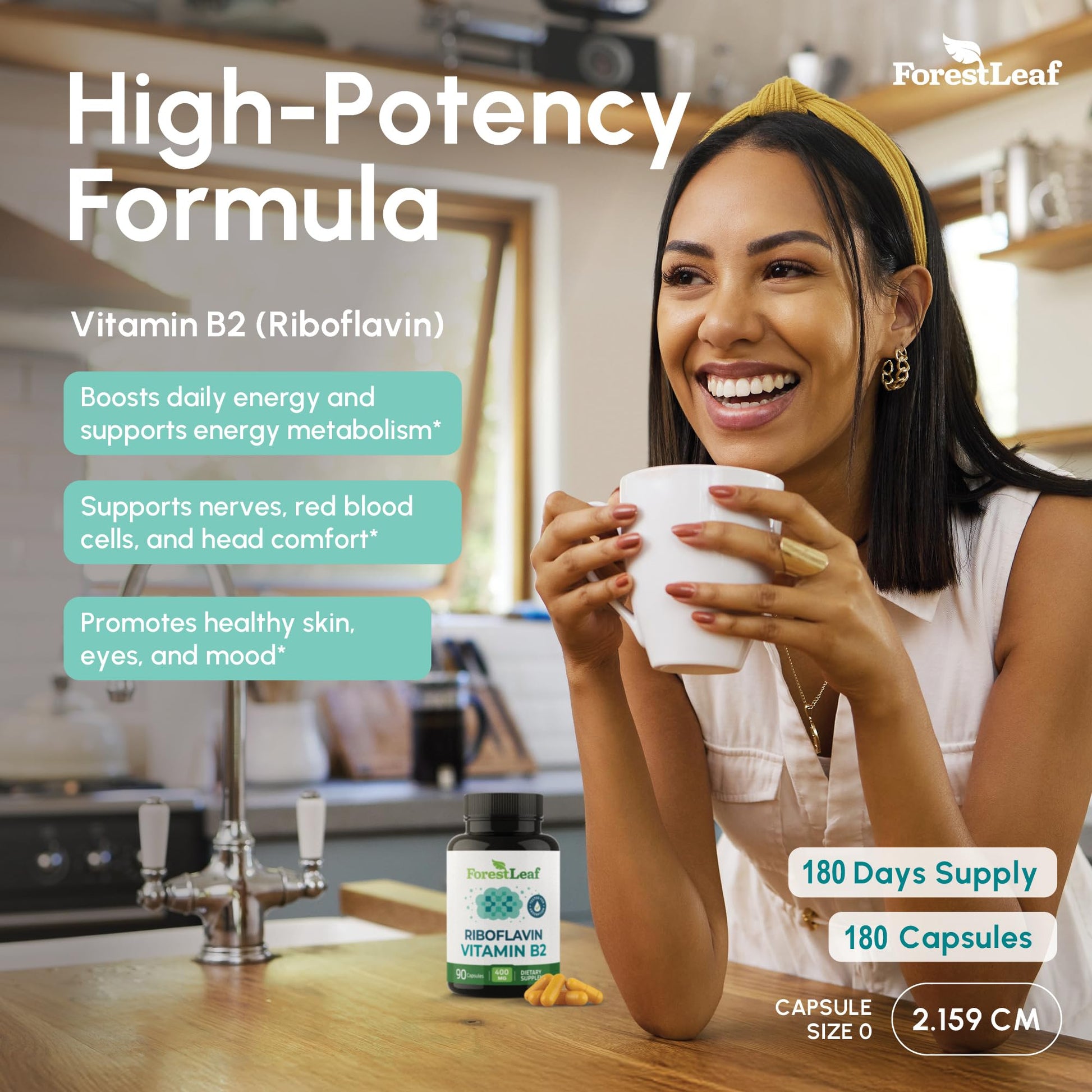 Vitamin B2 Riboflavin 400mg - Energy, Skin & Cellular Health Supplement - Nervous System Support - Vitamin B 2 Vit B - Non-GMO & Gluten Free - B2 Vitamin 400mg - Maple Wellness Supplements