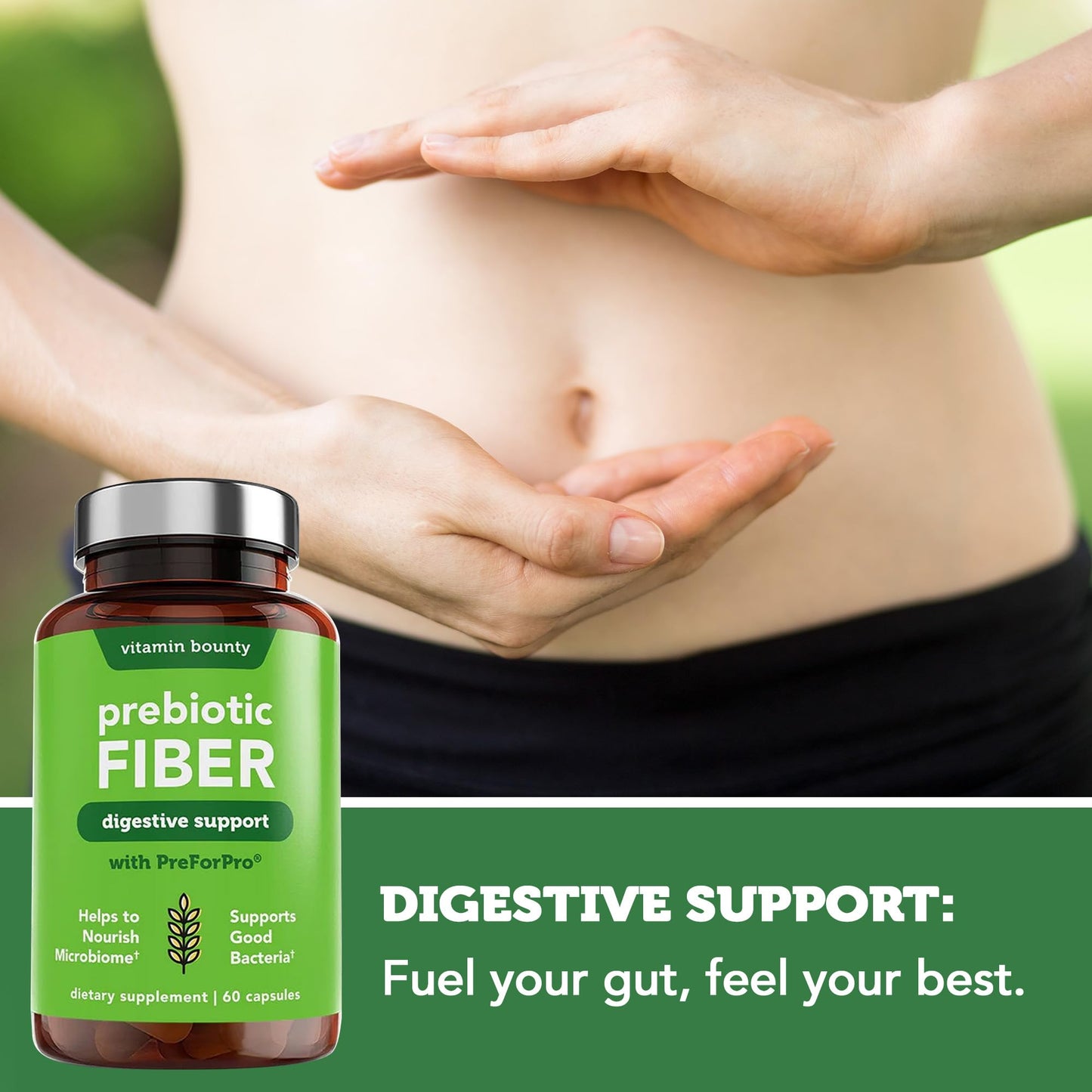 Vitamin Bounty Prebiotic Capsules - PreforPro® Prebiotics Supplement for Women & Men Digestive Health & Advanced Gut Health – No Fiber, No Bloating - Maple Wellness Supplements