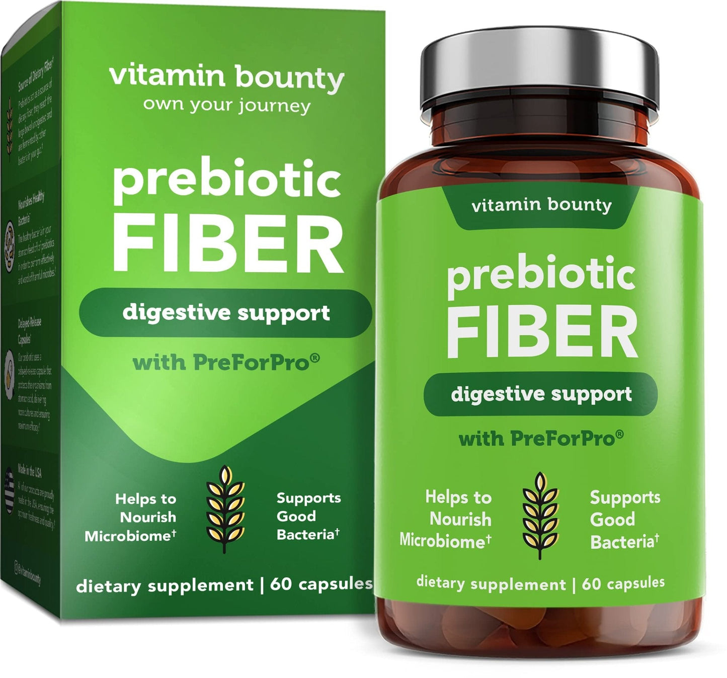 Vitamin Bounty Prebiotic Capsules - PreforPro® Prebiotics Supplement for Women & Men Digestive Health & Advanced Gut Health – No Fiber, No Bloating - Maple Wellness Supplements