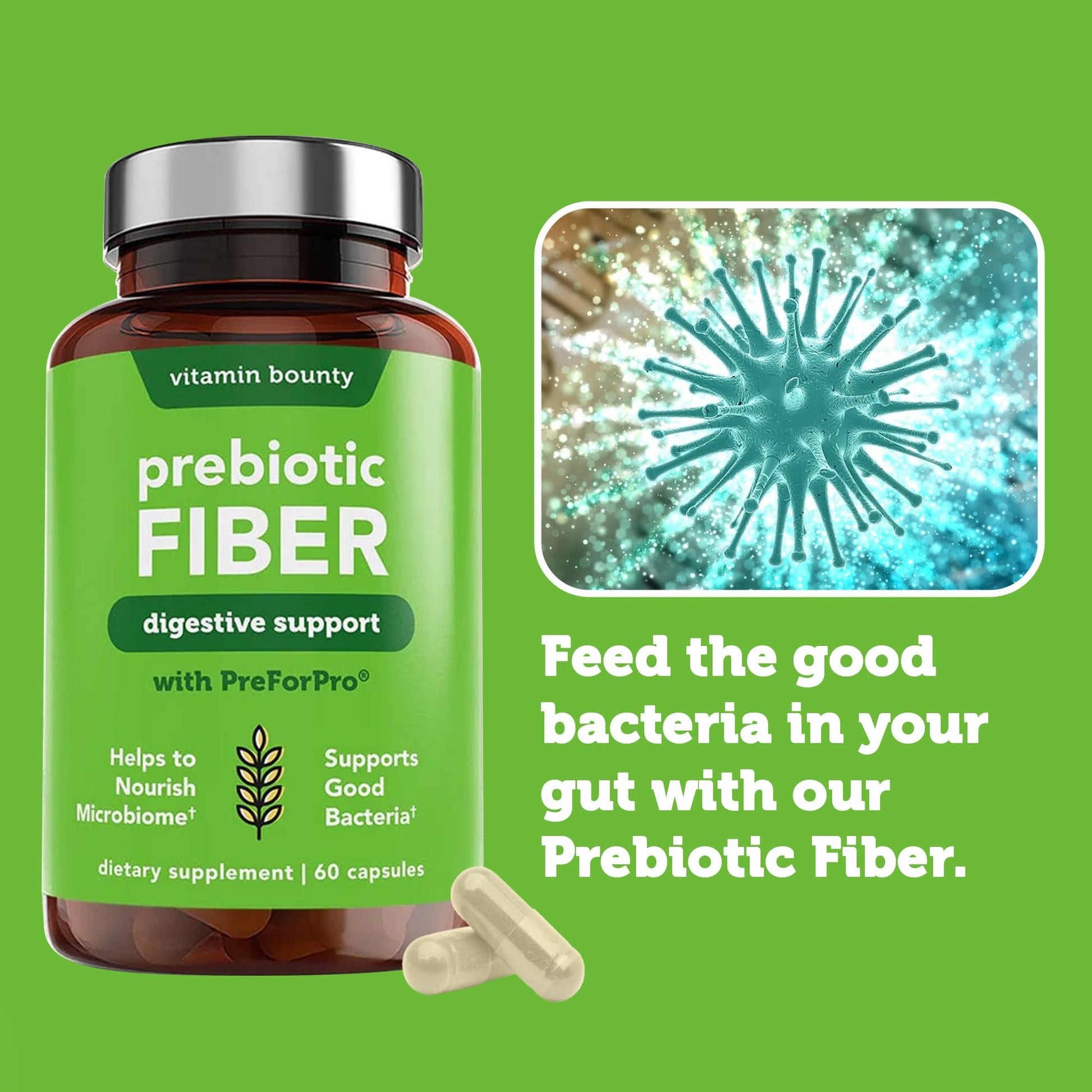 Vitamin Bounty Prebiotic Capsules - PreforPro® Prebiotics Supplement for Women & Men Digestive Health & Advanced Gut Health – No Fiber, No Bloating - Maple Wellness Supplements