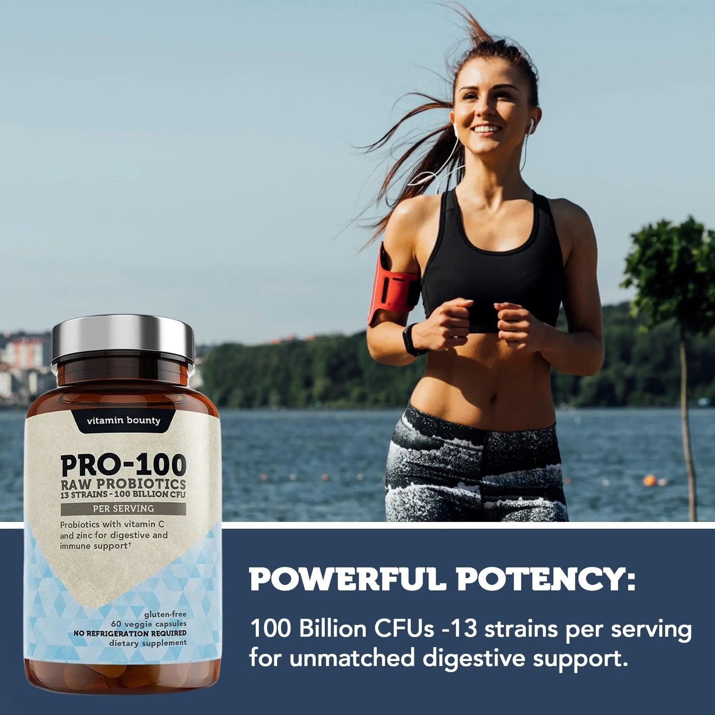 Vitamin Bounty Pro-100 Probiotic 100 Billion CFU - 13 Strains for Digestive Health & Immune Support - High Potency Probiotics for Women & Men - Delayed Release Capsules for Gut Health - 60 Count - Maple Wellness Supplements