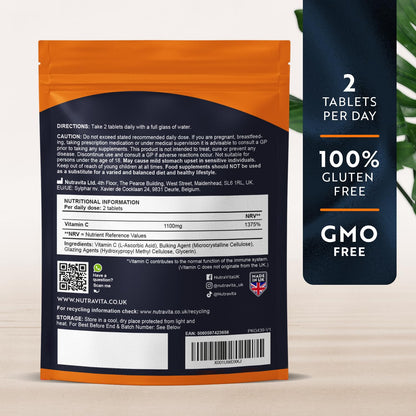 Vitamin C Tablets 1100mg – 180 Premium Vegan and Vegetarian Tablets – 3 Month Supply - Maple Wellness Supplements
