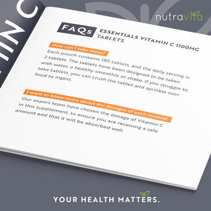 Vitamin C Tablets 1100mg – 180 Premium Vegan and Vegetarian Tablets – 3 Month Supply - Maple Wellness Supplements