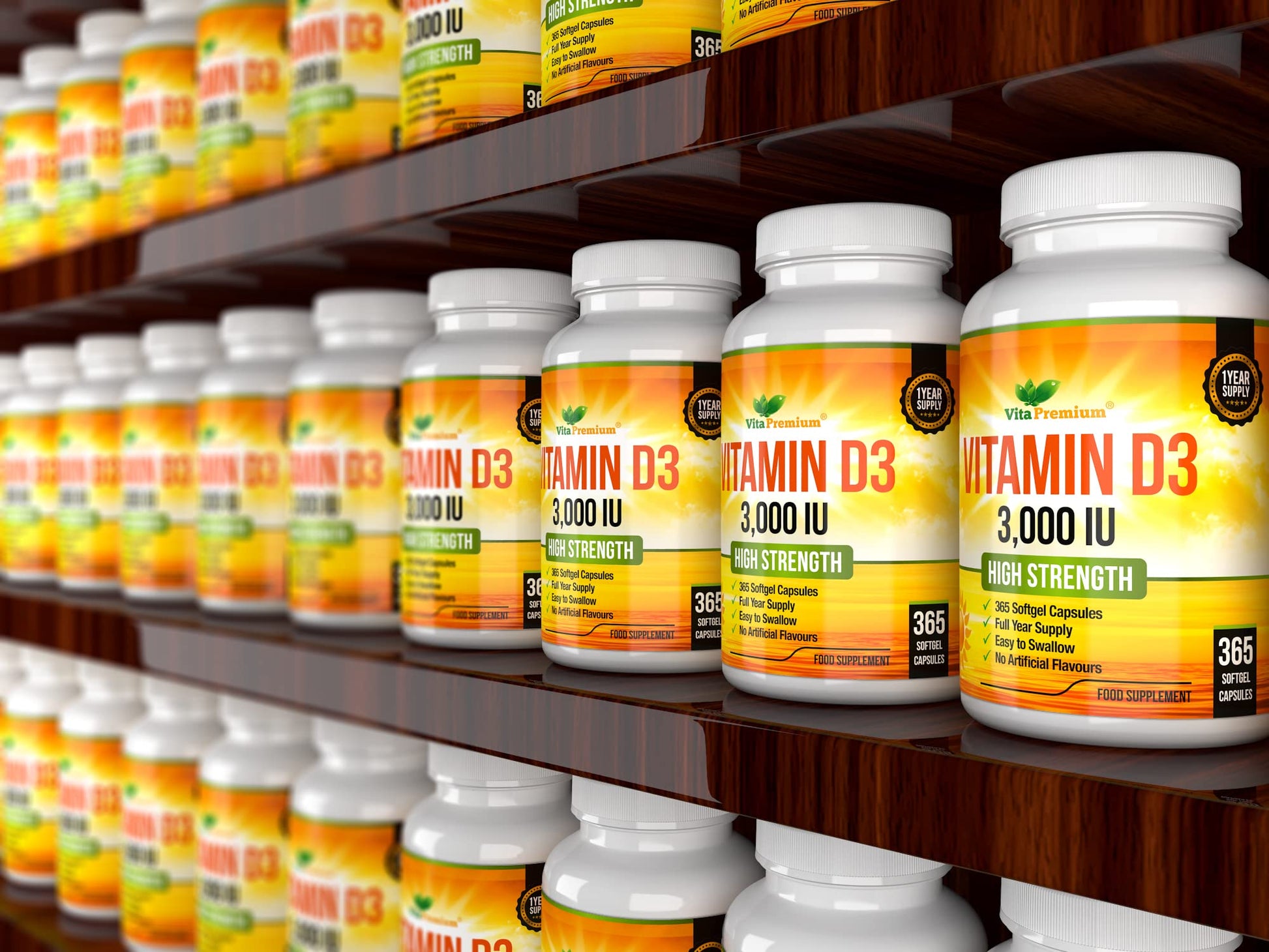 Vitamin D 3,000 IU, High Strength Vitamin D3 Supplement, 365 Easy to Swallow Softgels - Maple Wellness Supplements