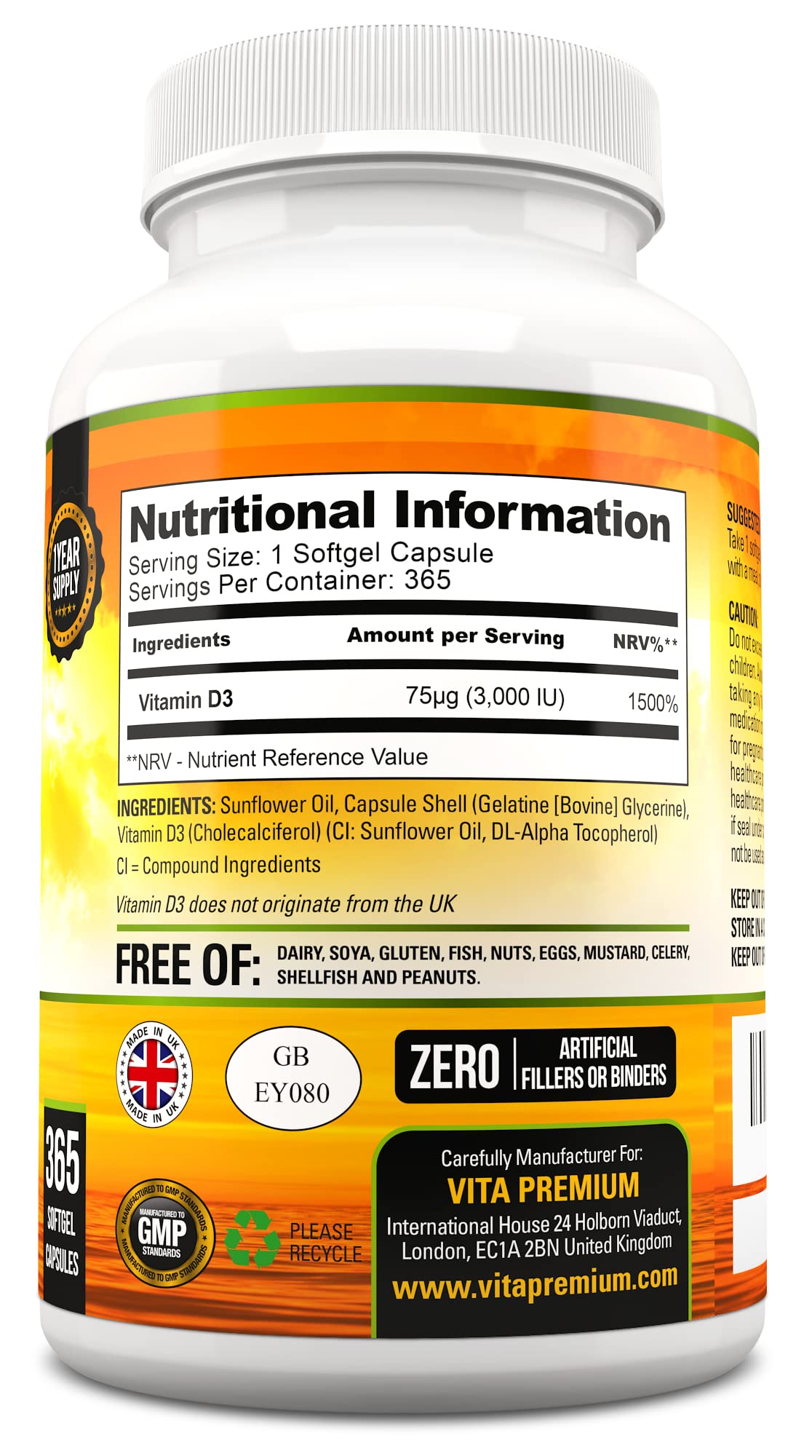 Vitamin D 3,000 IU, High Strength Vitamin D3 Supplement, 365 Easy to Swallow Softgels - Maple Wellness Supplements