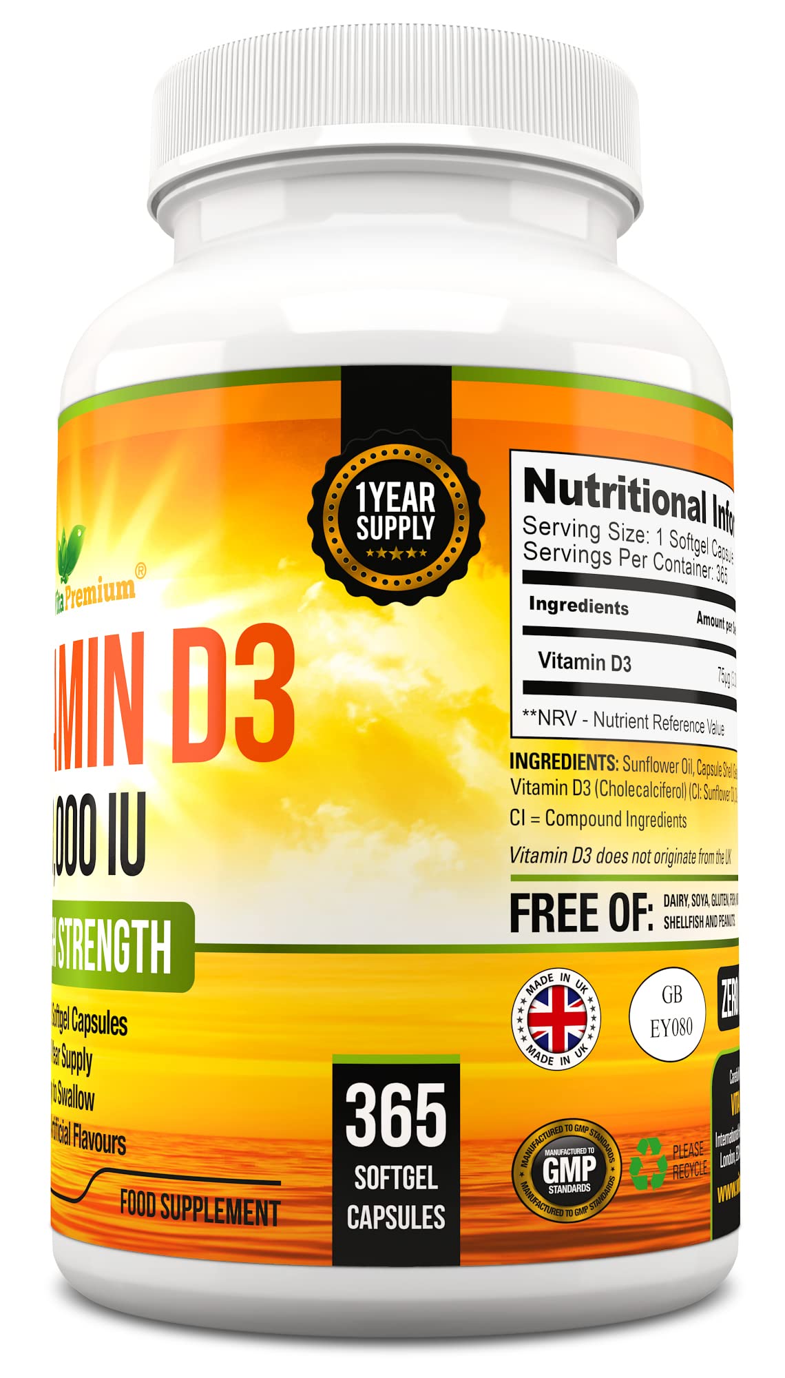 Vitamin D 3,000 IU, High Strength Vitamin D3 Supplement, 365 Easy to Swallow Softgels - Maple Wellness Supplements