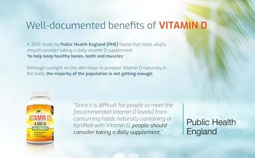 Vitamin D 4,000 IU Softgels, Maximum Strength Vitamin D3 Supplement, 365 Easy to Swallo - Maple Wellness Supplements