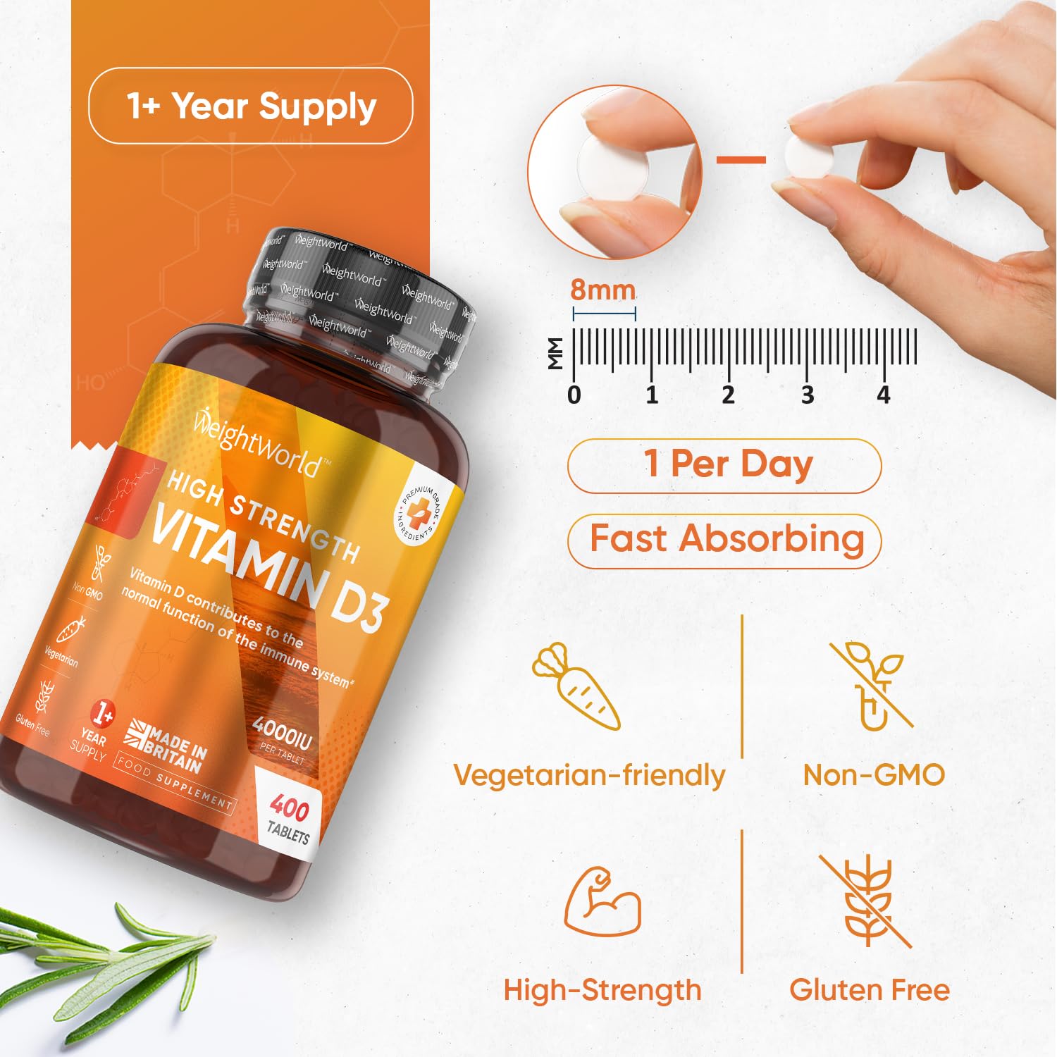 Vitamin D3 4000 IU – 400 High Strength Vitamin D Tablets (1+ Year Supply) – Vegetarian - Maple Wellness Supplements