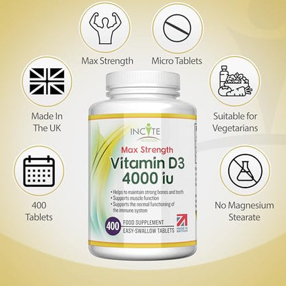 Vitamin D3 4000 iu - Vitamin D Tablets - 1 Year Supply Tablets - Vegetarian - Vitamin D - Maple Wellness Supplements