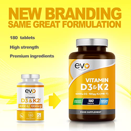 Vitamin D3 4000iu & Vitamin K2 100ug (MK7) |180 Vegetarian Tablets | 1-A-Day | 6 Month - Maple Wellness Supplements