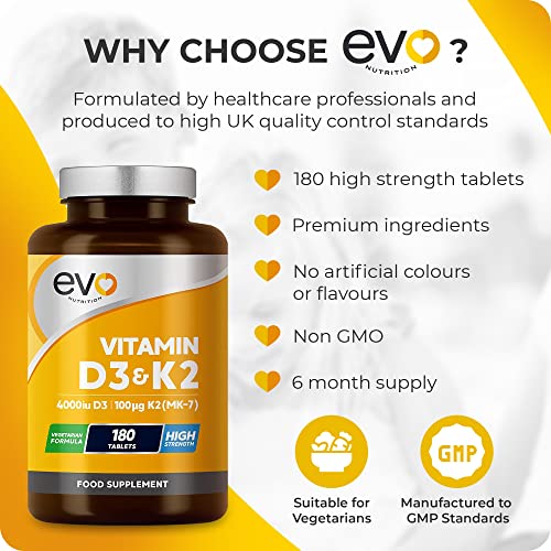 Vitamin D3 4000iu & Vitamin K2 100ug (MK7) |180 Vegetarian Tablets | 1-A-Day | 6 Month - Maple Wellness Supplements