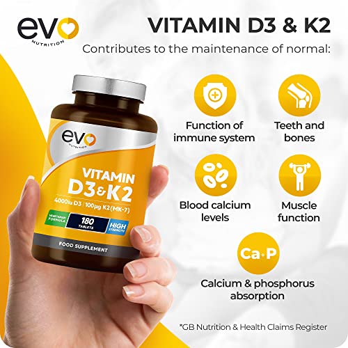 Vitamin D3 4000iu & Vitamin K2 100ug (MK7) |180 Vegetarian Tablets | 1-A-Day | 6 Month - Maple Wellness Supplements
