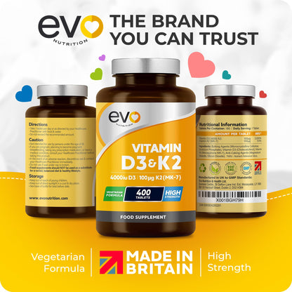 Vitamin D3 4000iu & Vitamin K2 100ug MK7 | 400 Vegetarian Tablets - 1 Year Supply - Maple Wellness Supplements