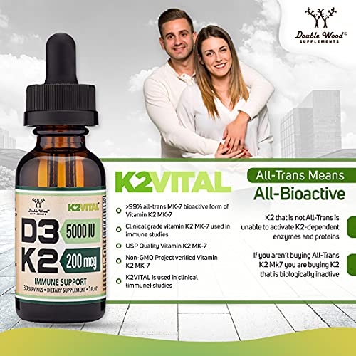 Vitamin D3 K2 5,000 IU Liquid Drops (5,000 IU of D3 and 200mcg of 99.9% All-Trans - Maple Wellness Supplements