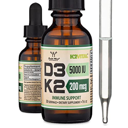 Vitamin D3 K2 5,000 IU Liquid Drops (5,000 IU of D3 and 200mcg of 99.9% All-Trans - Maple Wellness Supplements