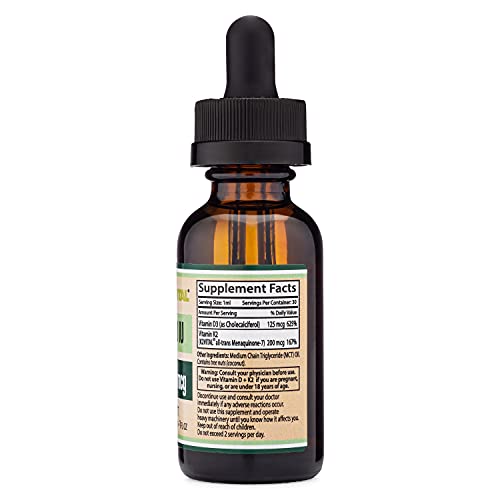 Vitamin D3 K2 5,000 IU Liquid Drops (5,000 IU of D3 and 200mcg of 99.9% All-Trans - Maple Wellness Supplements