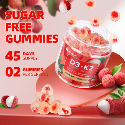 Vitamin D3 K2 Gummies w/Magnesium Sugar Free - 90 Count | D3 Vitamin 5,000 IU + K2(MK-7) 100 mcg - Vegan K2 D3 Vitamin Supplement, Highly Absorbent Supports Bone - Maple Wellness Supplements