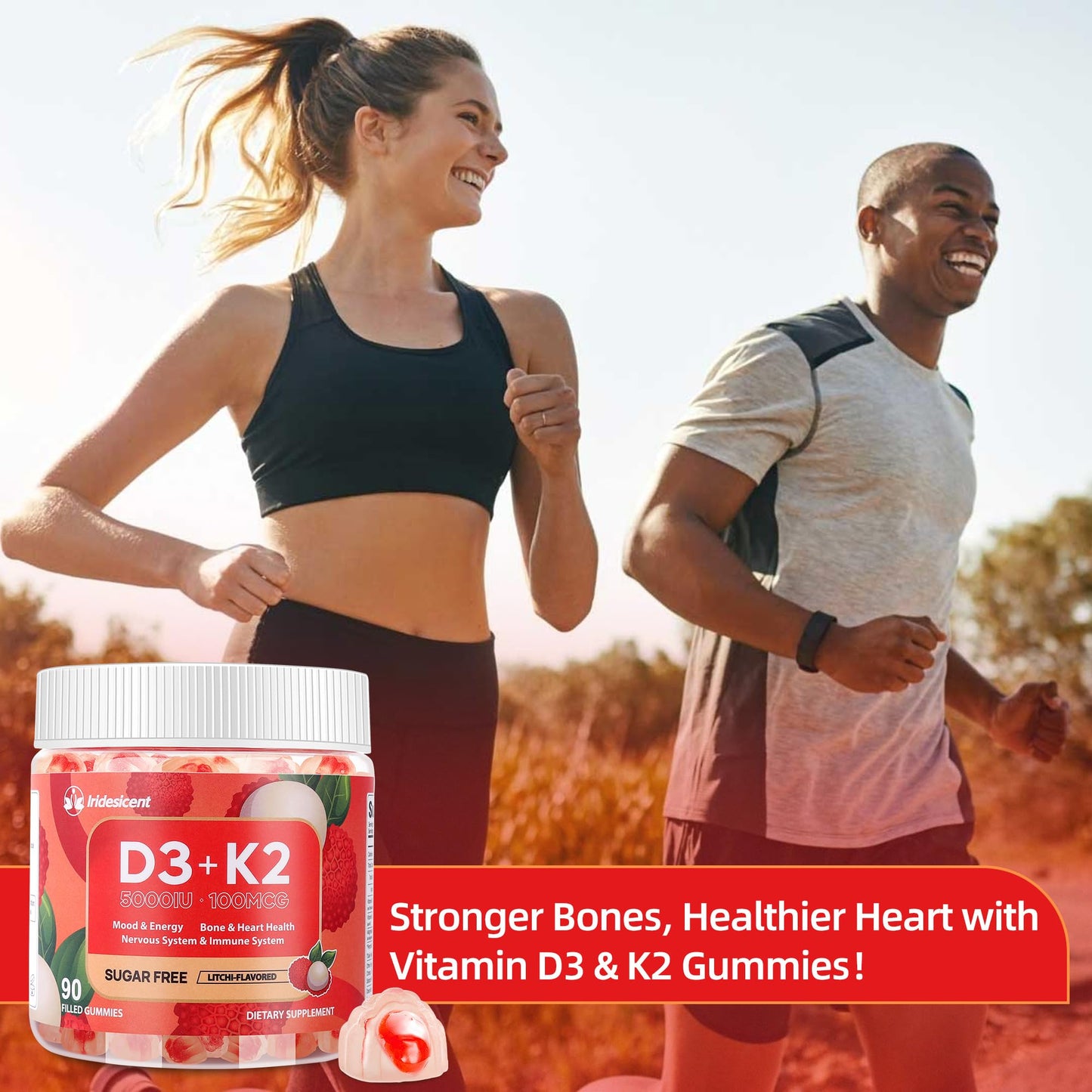 Vitamin D3 K2 Gummies w/Magnesium Sugar Free - 90 Count | D3 Vitamin 5,000 IU + K2(MK-7) 100 mcg - Vegan K2 D3 Vitamin Supplement, Highly Absorbent Supports Bone - Maple Wellness Supplements