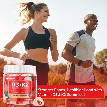 Vitamin D3 K2 Gummies w/Magnesium Sugar Free - 90 Count | D3 Vitamin 5,000 IU + K2(MK-7) 100 mcg - Vegan K2 D3 Vitamin Supplement, Highly Absorbent Supports Bone - Maple Wellness Supplements
