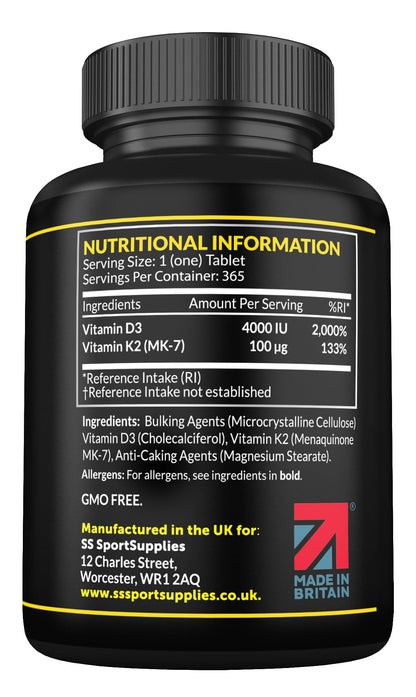 Vitamin D3 K2 High Strength Tablets - 365 Micro Tablets - Vitamin d3 4000 iu and k2 - Maple Wellness Supplements