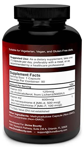 Vitamin K2 (MK7 & MK4) with D3 Supplement - Vitamin K & D as MK-7 100mcg, MK-4 500mcg - Maple Wellness Supplements