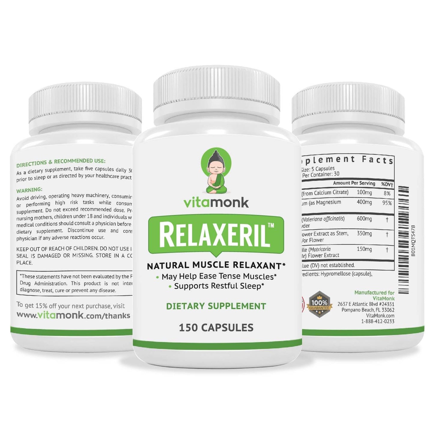 VitaMonk Relaxeril™ All-Natural Muscle Relaxer - Muscle Relaxer Supplement - Complete Muscle Relaxing Formula - Maple Wellness Supplements