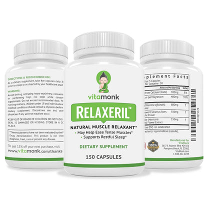 VitaMonk Relaxeril™ All-Natural Muscle Relaxer - Muscle Relaxer Supplement - Complete Muscle Relaxing Formula - Maple Wellness Supplements