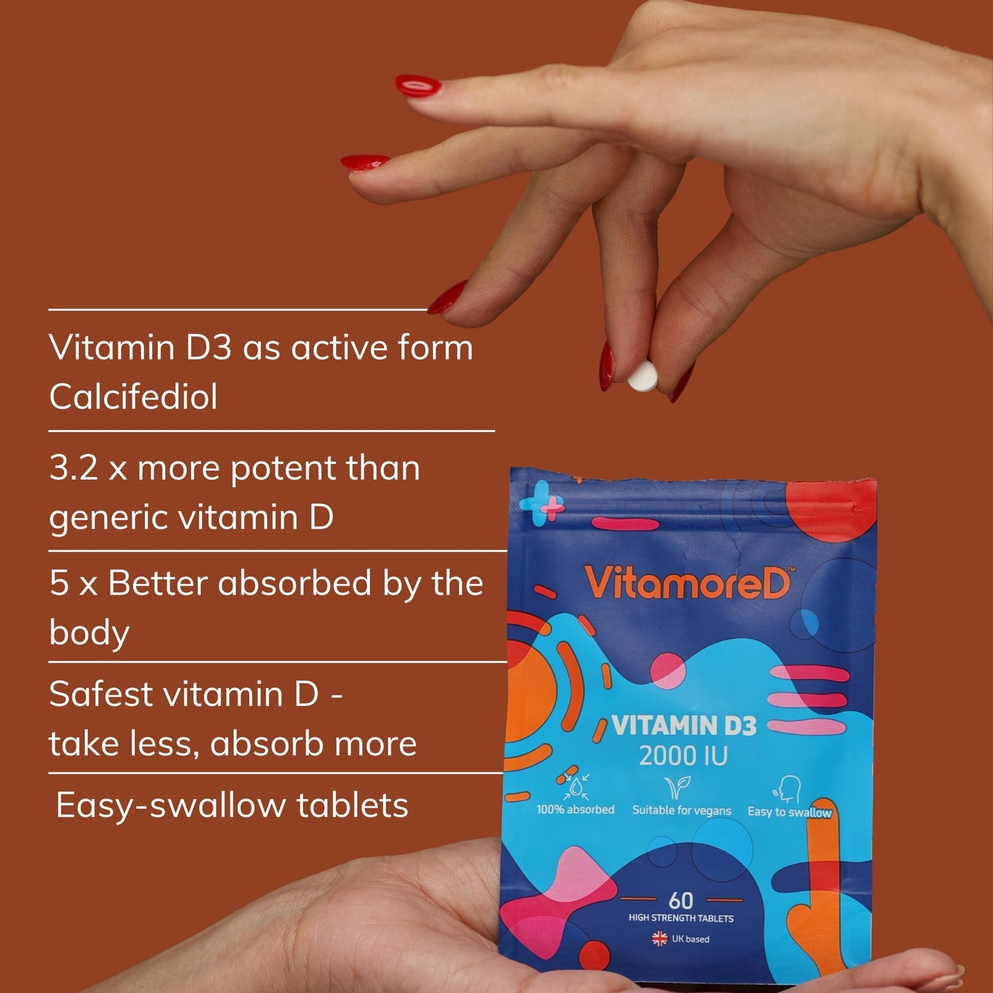 VitamoreD Vitamin D Calcifediol 10 mcg | Easy Swallow Tablets | Two-A-Day | 30 Day Supply | 60 Tablets - Maple Wellness Supplements