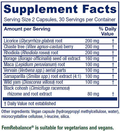 Vitanica FemRebalance, Hormone Balance Support for Women, Vegan, 60 Capsules - Maple Wellness Supplements