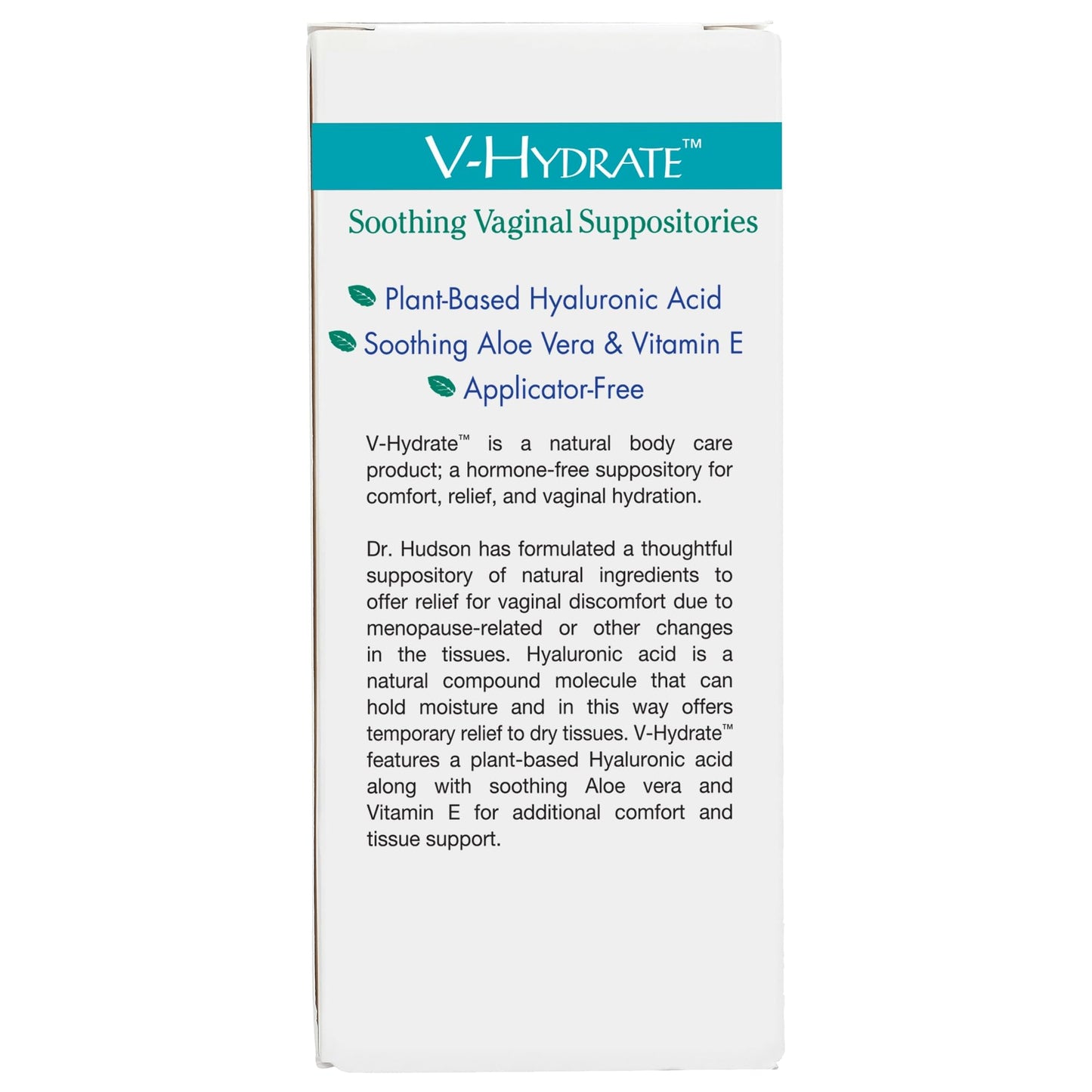 Vitanica V-Hydrate, Hyaluronic Acid Vaginal Suppositories for Comfort and Vaginal Hydration with Aloe Vera and Vitamin E, Hormone-Free & Drug-Free, Vegan, 2 Month Supply, 24 Count - Maple Wellness Supplements