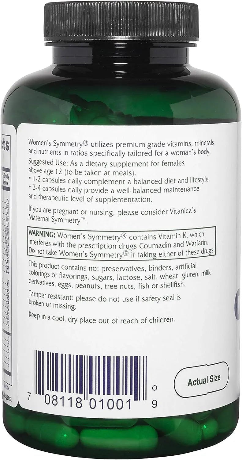 Vitanica Women's Symmetry, High Potency Daily Multivitamin, Vegan/Vegetarian, 180 Capsules - Maple Wellness Supplements