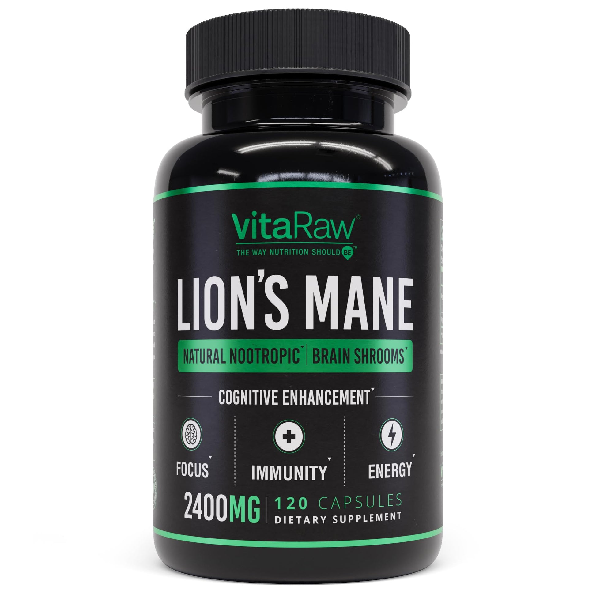 VitaRaw Organic Lions Mane Supplement Capsules 2400 mg - Powerful Nootropic - Helps Maintain Memory, Energy, and Mental Clarity - Vegan Brain Booster Focus Pills - Real Lion's Mane Supplement - Maple Wellness Supplements