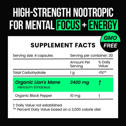 VitaRaw Organic Lions Mane Supplement Capsules 2400 mg - Powerful Nootropic - Helps Maintain Memory, Energy, and Mental Clarity - Vegan Brain Booster Focus Pills - Real Lion's Mane Supplement - Maple Wellness Supplements