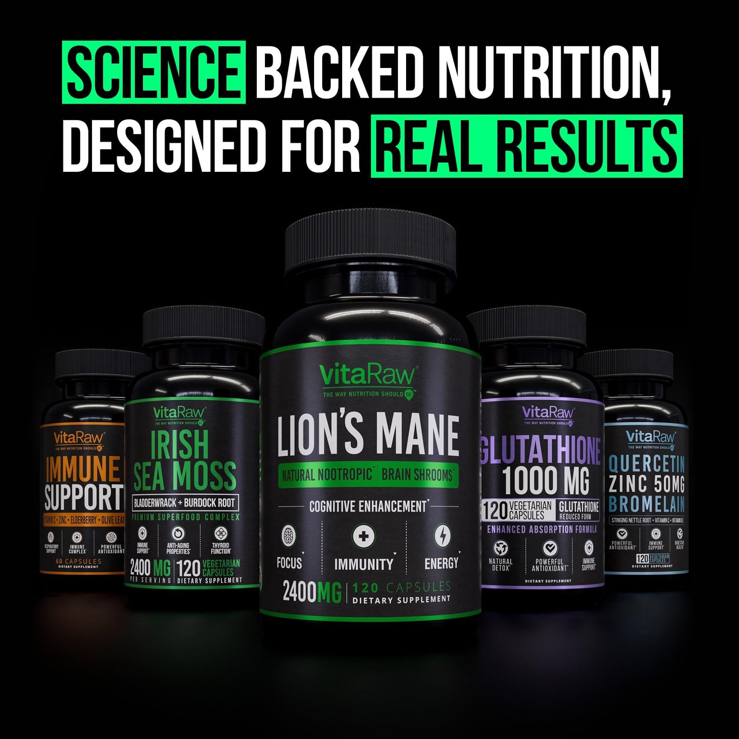 VitaRaw Organic Lions Mane Supplement Capsules 2400 mg - Powerful Nootropic - Helps Maintain Memory, Energy, and Mental Clarity - Vegan Brain Booster Focus Pills - Real Lion's Mane Supplement - Maple Wellness Supplements