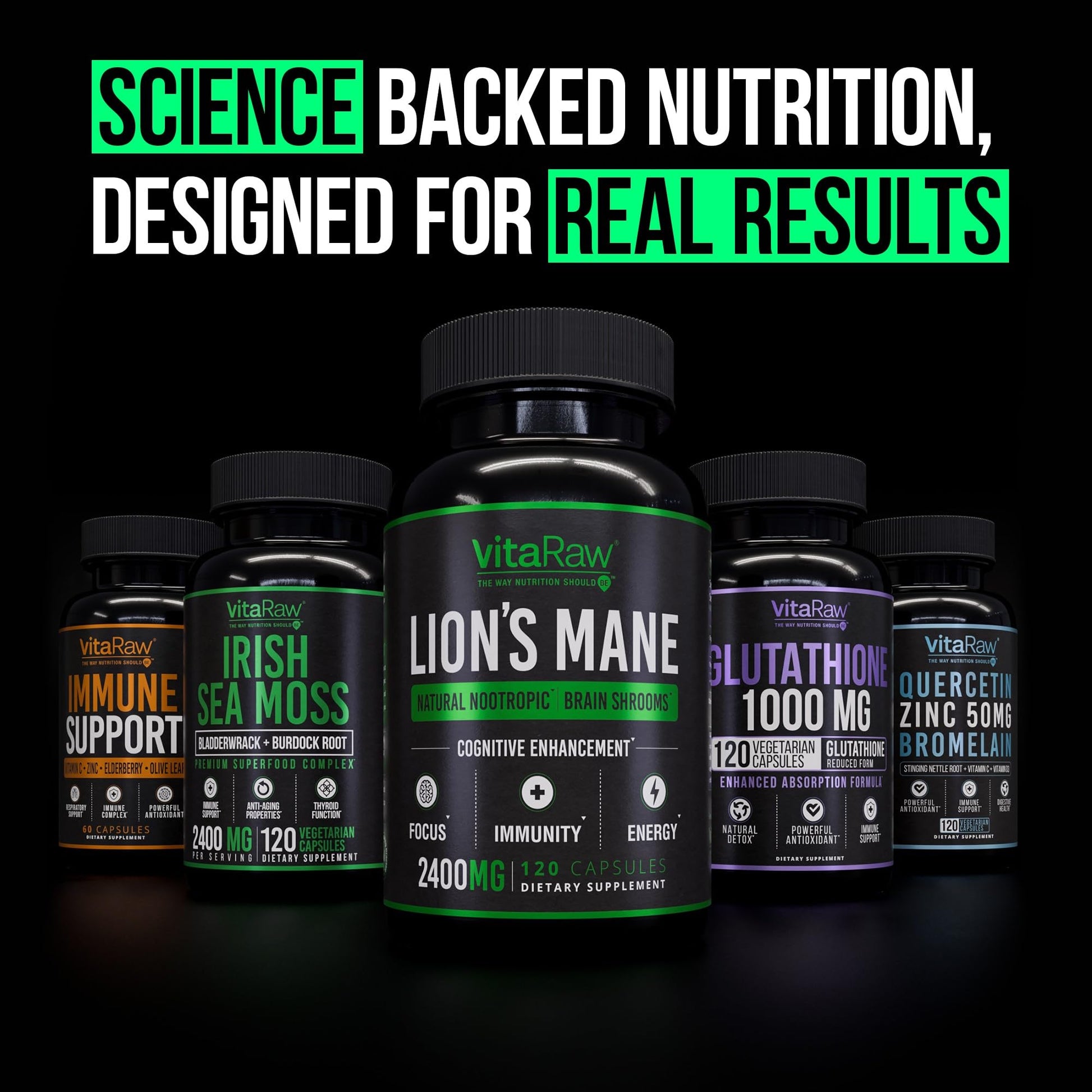 VitaRaw Organic Lions Mane Supplement Capsules 2400 mg - Powerful Nootropic - Helps Maintain Memory, Energy, and Mental Clarity - Vegan Brain Booster Focus Pills - Real Lion's Mane Supplement - Maple Wellness Supplements