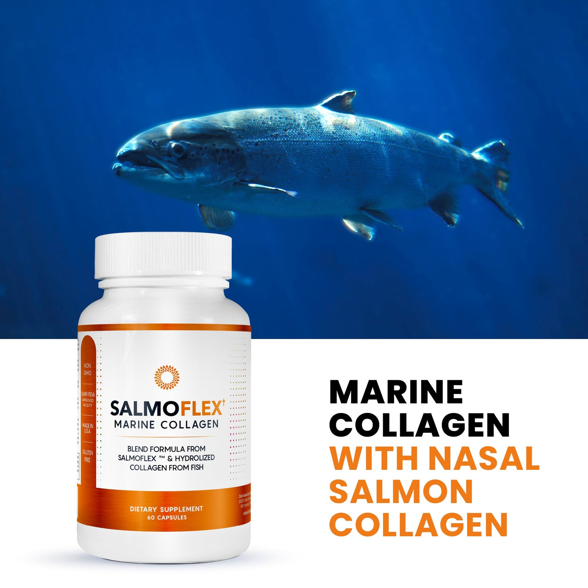 VITASEI Salmoflex Marine Collagen Peptides Pills W/Hyaluronic Acid, Vitamin C, D, E | Salmon Supplements - Hair, Skin, Nails | Multivitamin for Women & Men | Knee, Joint Relief - 60 Capsules - Maple Wellness Supplements